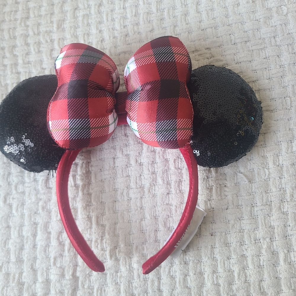Disney Parks Christmas plaid and sequin Minnie Mouse ear headband One Size Fits - Picture 9 of 11
